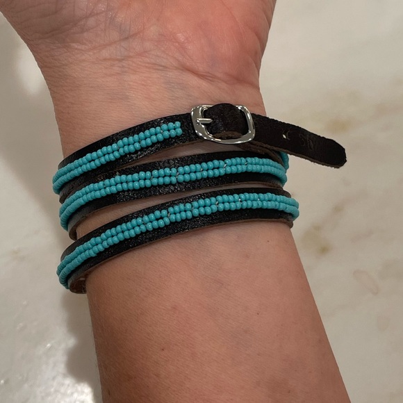 Sidai Designs, Triple Wrap Bracelet, Leather and Turquoise Beads, NWOT - Picture 2 of 4